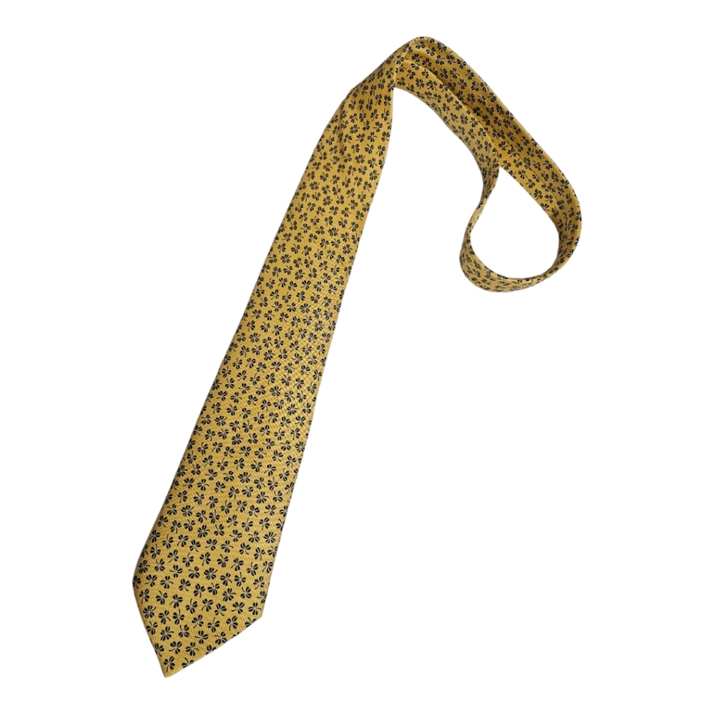 SOLD HERMÈS 5137 HA XL Yellow Floral Silk LUXURY Tie FRANCE